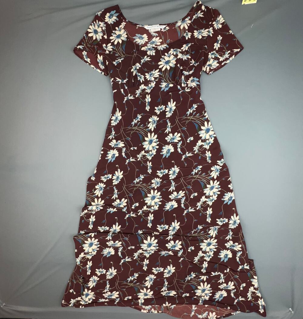 Vintage Jonathan Martin Floral Maxi Dress Brown Blue Daisy Print Size 9